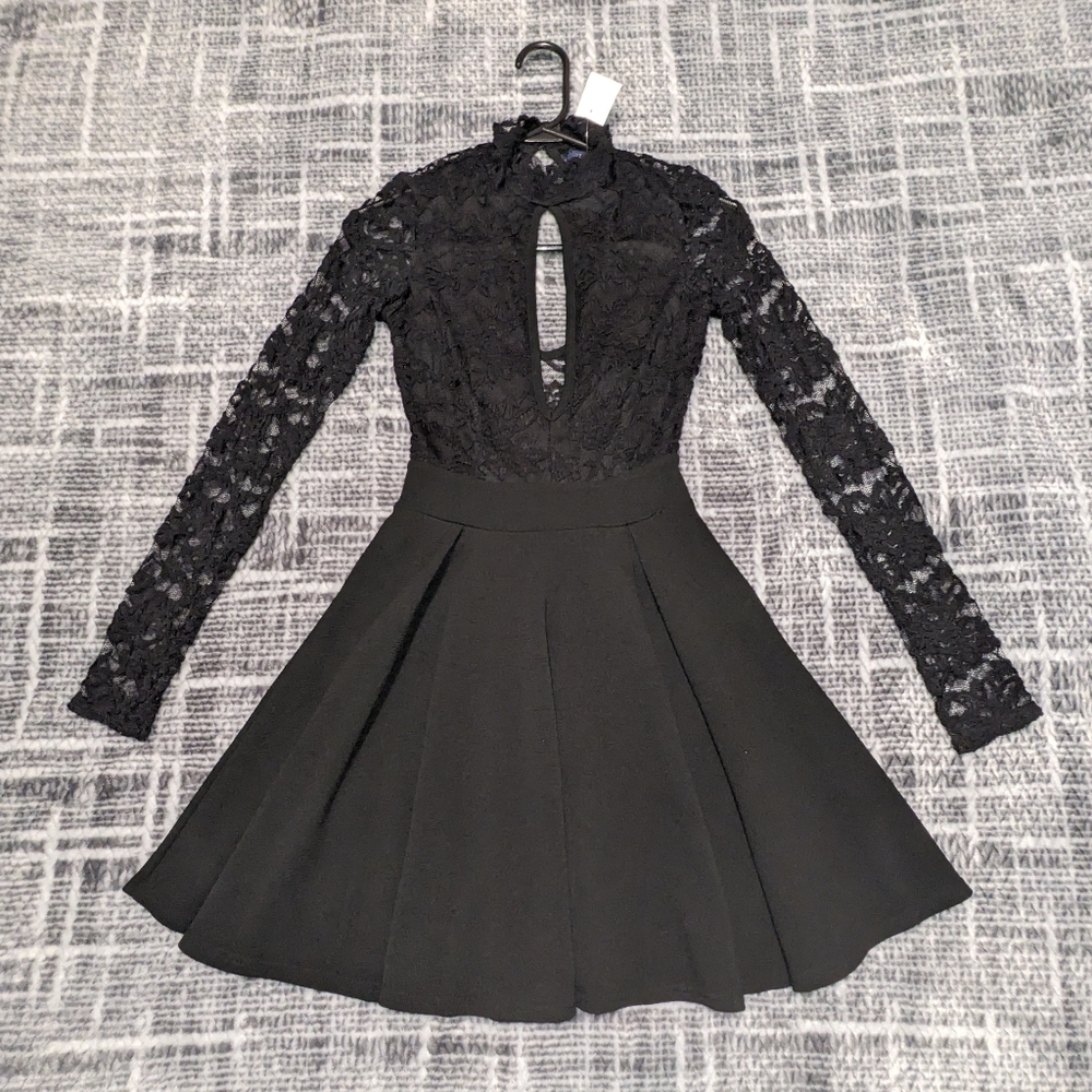 Black Lace Long Sleeve Mini Dress